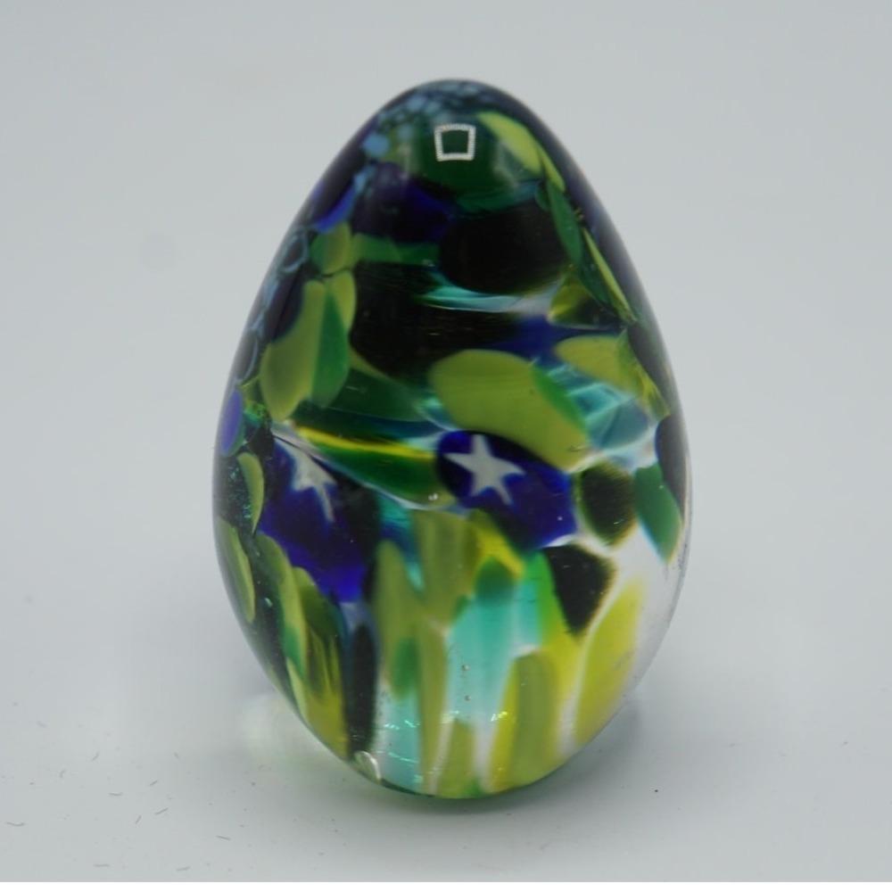 Glass Eye Studio Multicolor Iridescent Egg Shape Paperweight GES 2010 - Picture 3 of 5